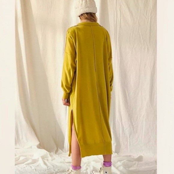 FREE PEOPLE Dana Maxi Luxe Polo Cashmere Sweater Dress Gold Size L. - Picture 2 of 16
